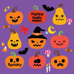 pumpkin face EPS graphic element Halloween illustration card cute