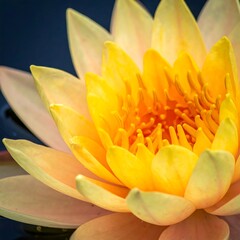Close-up of a vibrant,  pale-yellow-orange water lily