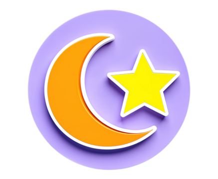 Yellow Star and Orange Crescent Moon on Transparent Background, Flat Design Element for Web Design - Powered by Adobe