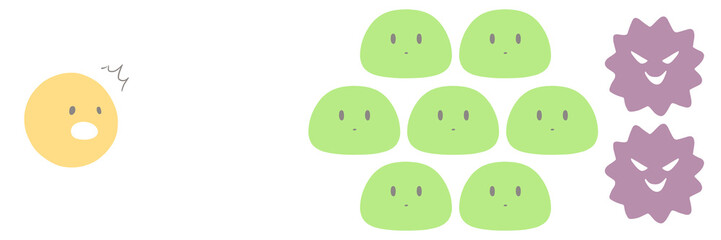 腸内細菌のイラスト　悪玉菌に味方する日和見菌 © amemusubi