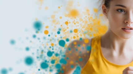 Dynamic female runner in motion, embodying determination and speed, showcasing athleticism in a minimalist setting, emphasizing competition and the spirit of sport.