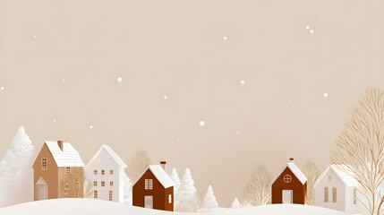 Christmas background with houses, trees, and snowflakes. Christmas miniature village with houses and trees in the snowю