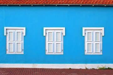 Typical colorful house of Kralendijk capital, Bonaire Island