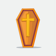 Obraz premium A cartoon illustration of a wooden coffin with a golden cross.