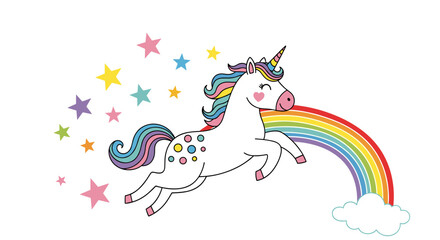 Obraz premium A majestic unicorn prances through a starry sky leaving a rainbow trail behind.