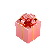 Fototapeta premium Gift Box luxury pink wrapped with shiny gold bow isolated 3d png