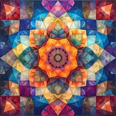 Geometric kaleidoscope pattern of vibrant, multifaceted shapes