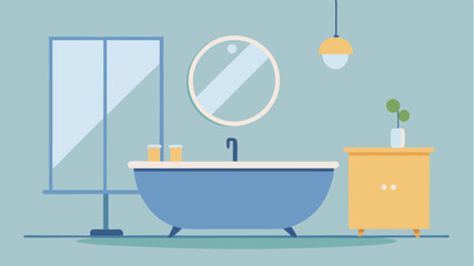 A bathroom design featuring a freestanding tub a minimalist vanity with a vessel sink and a large mirror reflecting soft natural light.