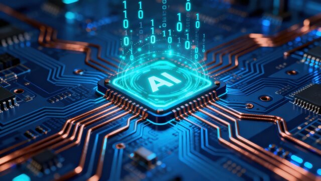 Generative AI Concept. Transforming Content Creation Through Advanced Machine Learning Techniques. Futuristic circuit board with AI symbols and binary code. - Powered by Adobe