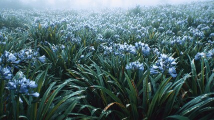 Fototapeta premium Agapanthus field in Drizzle