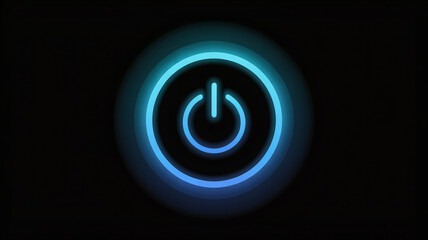 A glowing blue power button symbol on a dark background, representing technology, energy, and the start or stop of a device