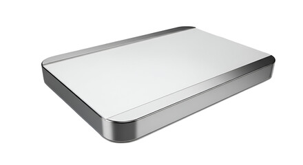 Fototapeta premium 3d icon of elevated view of a rectangular metal tray with a white surface isolated on transparent background