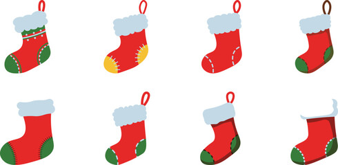 set of christmas socks vector shape