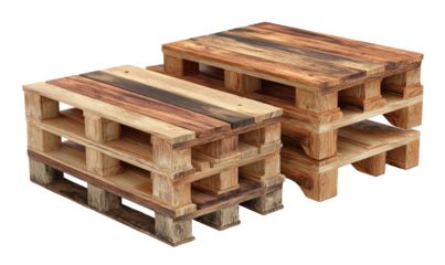 Two wooden shipping platforms with a rustic aesthetic, arranged against a transparent background