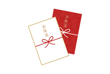 紅白のお年玉袋のベクターイラスト　水彩風