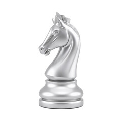 Silver Chess Knight 3D PNG detailed metallic chess horse statue front view high quality