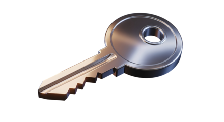 3d icon of shiny metal key isolated on transparent background security and access concept 3d render illustration