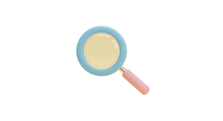 3d icon of pastel colored magnifying glass isolated on transparent background, a charming and playful tool for exploration