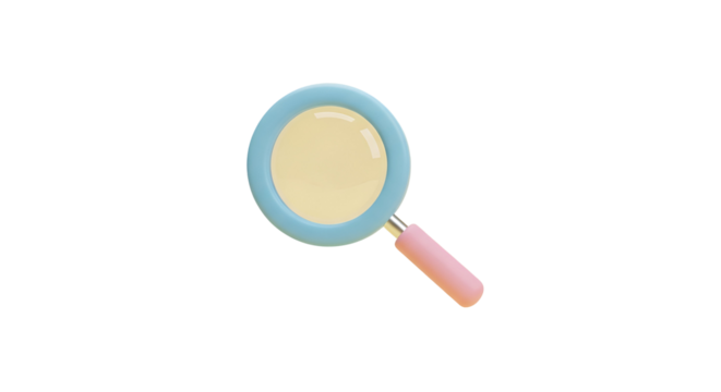 3d icon of pastel colored magnifying glass isolated on transparent background, a charming and playful tool for exploration