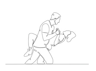 Rimantic couple dancing in single outline illustration. Continuous line art drawing of Happy couple dancing. Editable stroke.