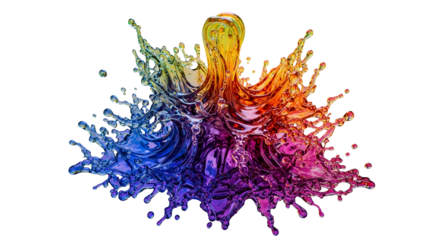 3d icon of colorful water splash with vibrant hues isolated on transparent background, creating a dynamic and artistic effect