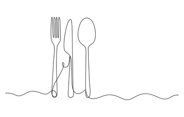 continuous line art drawing knife, fork and spoon