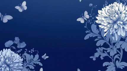 Elegant Blue Floral Background with Butterflies