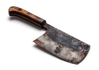 Aged butcher cleaver,  rusted steel blade, wooden handle