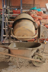 Rotating Concrete Mixer at Construction Site