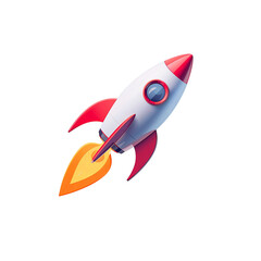 Cute rocket spaceship with red fins and yellow fire png