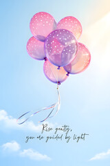 Inspirational Balloon Scene with Polka Dots and Uplifting Quote in Sunny Sky