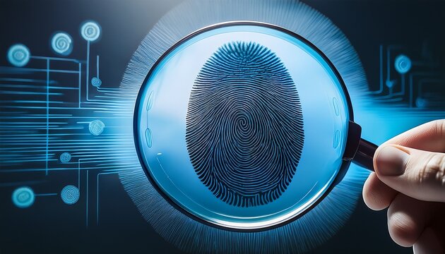 paraphrased text this royalty free stock image depicts a fingerprint alongside a magnifying glass highlighting the concept of forensic investigation and detailed examination