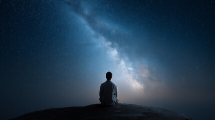 Contemplating the night sky while gazing at the Milky Way from a remote mountain peak