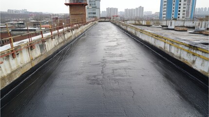 Stunning photo of waterproofing of the roof with polymer modified bitumen waterproofing membrane.