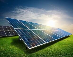 solar panels on a green grass