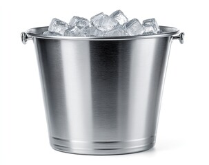 Stainless steel ice bucket filled with ice cubes