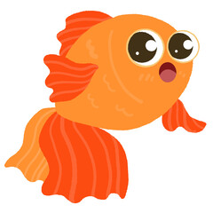 A cartoon gold fish with big eyes and a surprised expression