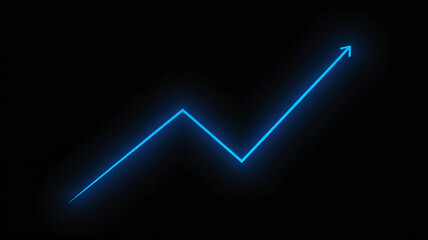 A bright blue neon line graph showing an upward trend against a dark black background, symbolizing growth and progress