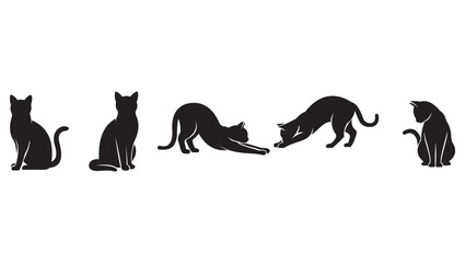 Minimalist Cat Silhouette Vector Set | Elegant Black Cat Poses for Logo and Icon Design