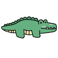 A cartoon drawing of a green crocodile
