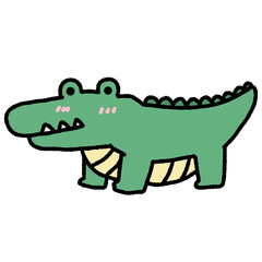Naklejka premium A cartoon drawing of a green crocodile