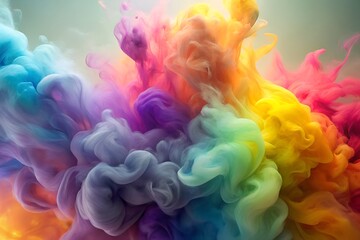 Obraz premium A dynamic explosion of colorful paint swirls and clouds, creating a mesmerizing abstract art piece underwater