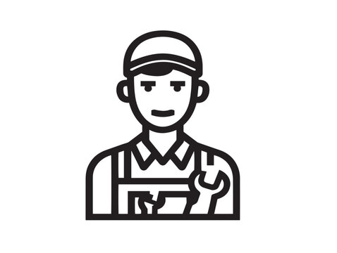 Plumber icon 2D vector line art in a clean minimalist style for profession