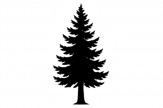 Pine tree silhouette vector icon, symbolizing nature, forest, holiday season, and winter, on transparent background