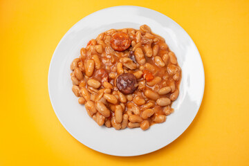 typical portuguese dish dobrada with beans in dish
