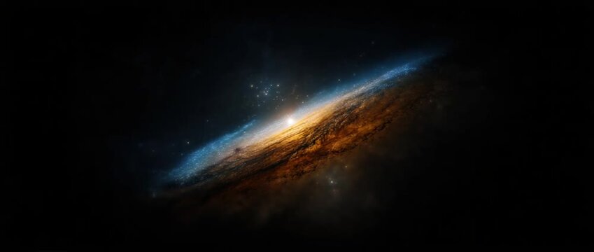 Spiral galaxy in deep space with dramatic lighting and dark background