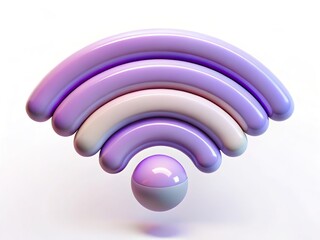3d purple and white wi fi symbol with pearlescent finish