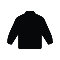 Simple silhouette icon graphic of a black pullover sweater with long sleeves and a stand-up collar for fashion and apparel concepts