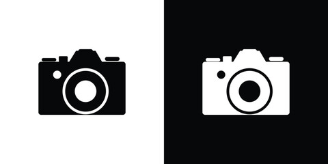 Camera Icon, Two Halves with Black on White and White on Black Style Design