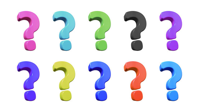 Colorful 3D question mark symbols set
